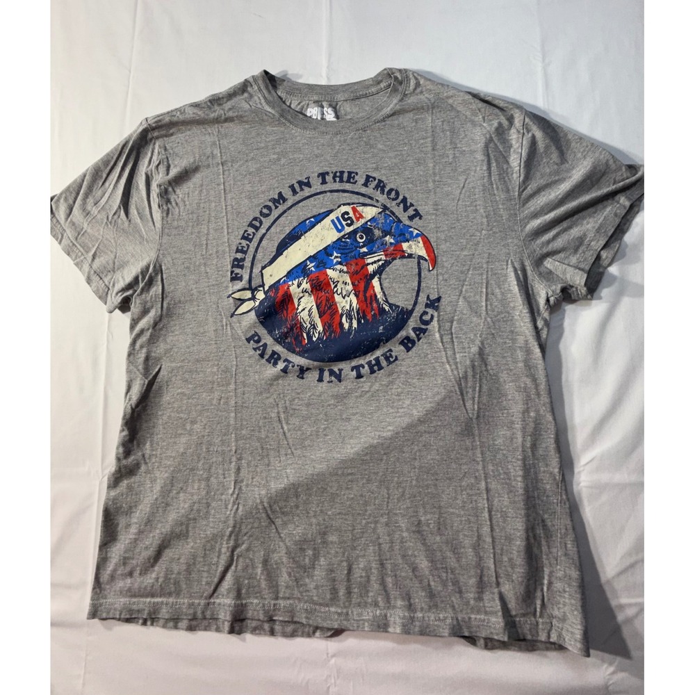 Press Lab Mens XL Gray Freedom Eagle Graphic T-Shirt Patriotic USA Short Sleeve